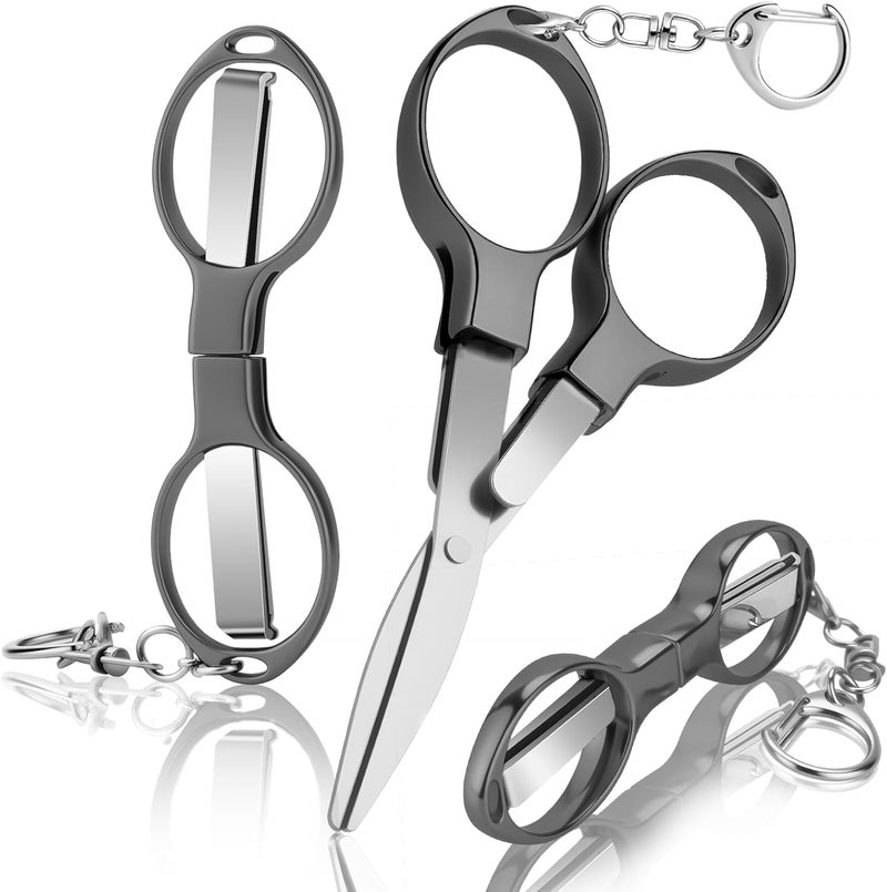 Hapdream 3 Pcs Folding Stainless Steel Portable Mini Badge Scissors with 3 Keychains, Safety Foldable Pocket Travel Small Scissors All Purpose for Nurse Accessories, Travel, Office, Craft, Sewing(Gray Black) - Image 1
